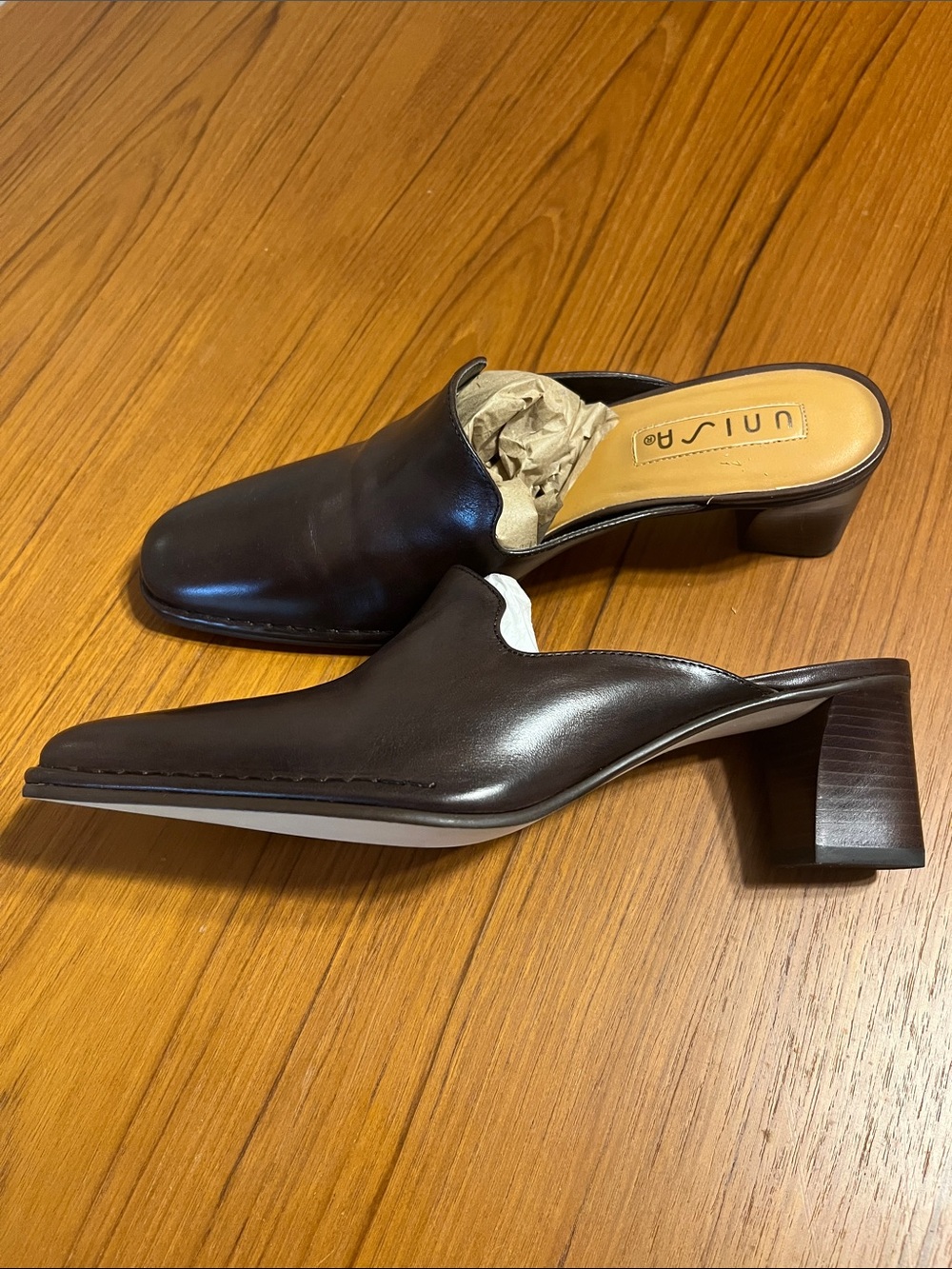 Unisa Mahogany Leather Square-Toe Slip-On Mules